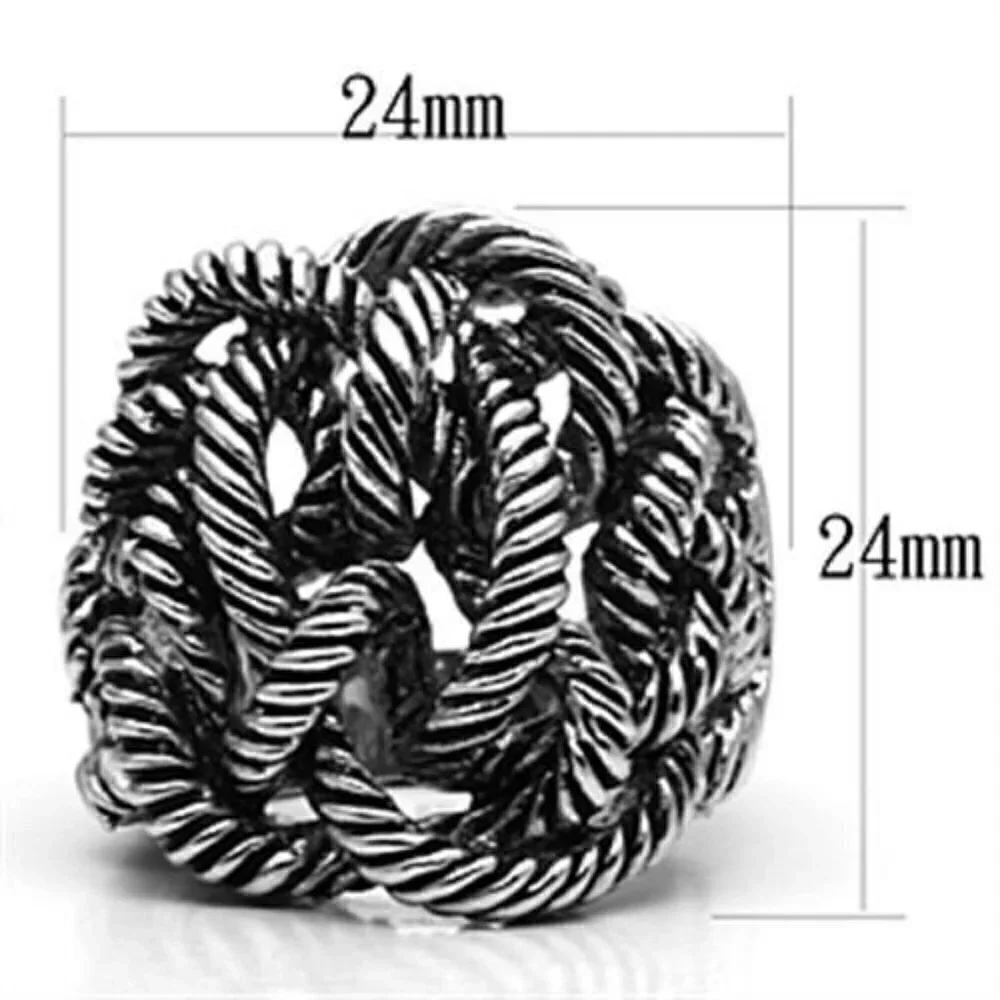 Twisted Rope Coiled Cable Silver Tone Metal Tangled Brass Ring Size 7